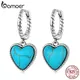 BAMOER-Boucles d'oreilles créoles torsadées en argent regardé 925 pour femme pendentif coeur bleu