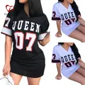 Mini robe courte pour femme t-shirt imprimé Queen Hip Hop col en V robe sexy robe longue