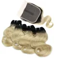 BHF – lot de 4 mèches Body Wave avec Closure cheveux brésiliens 100% naturels Remy couleur blond