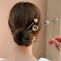 Épingle à cheveux en métal perle pour femmes simple or argent creux longue épingle à cheveux