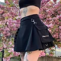 Jupe Courte Plissée Noire de Style Punk pour Femme Mini Jupe Sexy avec Poche Gothique Taille