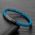 MKENDN minimaliste hommes véritable tressé bleu Bracelet en cuir mat noir acier inoxydable boucle magnétique bijoux Homme Pulseras