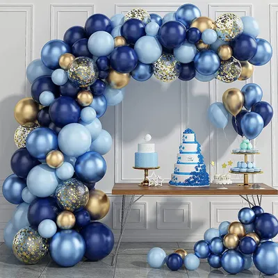 Kit de ballons en arc avec confettis dorés guirlande métallique bleue décoration de fête