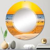 Designart 'Sunset On Beautiful Sand Beach With Blue Sea Water' Nautical & Coastal Printed Wall Mirror