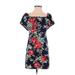 Crystal Doll Casual Dress: Blue Floral Dresses - Women's Size Small