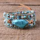 Bracelets Ronds en Cuir Naturel pour Femme Charbon Turquoise Manchette 3 Couches Cadeaux