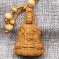 Statue de bouddha chinois Kwan Yin en bois porte-clés pendentif en sculpture sur bois Statue Feng