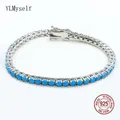 Bracelet de Tennis en argent pur 15-21 cm pavé de 3mm pierre bleue Turquoise beaux bijoux pour