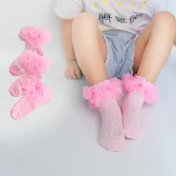 Chaussettes roses à volants en coton pour filles socquettes de princesse à gros pétales