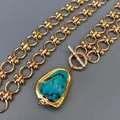 Y.YING-Collier JoChokers Plaqué Or Pendentif Bleu Turquoise Bijoux Gemmes Designer