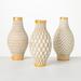 Sullivans Geometric Gold Trimmed Ceramic Vases Set of 3, 10"H Off-White - 5"L x 5"W x 10"H