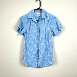 J. Crew Tops | J.Crew Floral Classic Short Sleeve Button Down Shirt Size 2 | Color: Blue/White | Size: 2