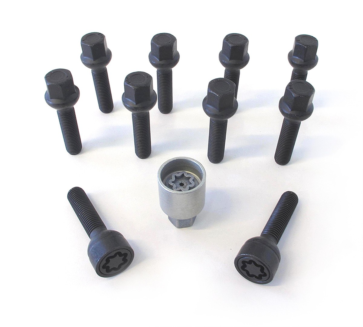 H&R 10x Kugelbundschraube M12x1,5x43mm SW17 Radius 12mm B1254302SET Radschraube schwarz Image