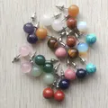 Perles rondes en pierre de quartz rose naturel pour femmes boucles d'oreilles couleur argent 10mm