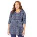 Plus Size Women's Easy Fit 3/4-Sleeve Scoopneck Tee by Catherines in Navy Ikat Pattern (Size 0X)