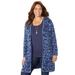 Plus Size Women's Luxe Sweater Cardigan by Catherines in Blue Animal (Size 3X)