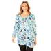 Plus Size Women's Art-To-Wear Blouse by Catherines in Aqua Blue Floral (Size 4X)