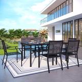 Lark Manor™ Argyri 7 Pcs Outdoor Dining Sets w/ 6 Chairs & 1 Rectangular Metal Table Metal in Black | 64 W x 38 D in | Wayfair