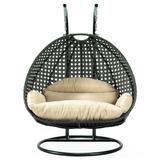 LeisureMod Charcoal Wicker Hanging 2 person Egg Swing Chair in Beige - LeisureMod ESCCH-57BG