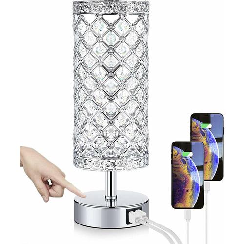 Kristall-Tischlampe K9 Kristall-Nachttischlampe e26 Touch Dekorative Tischlampe mit zwei USB-Akkus