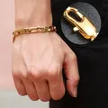 Bracelet plaqué or 18 carats pour hommes Bracelet unisexe cadeau pour mari et petit ami Punk en
