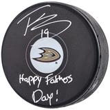 Troy Terry Anaheim Ducks Autographed Hockey Puck with "1st NHL Hat Trick 1/4/22" Inscription