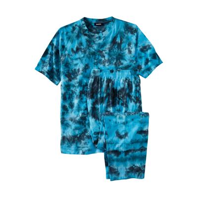 Men's Big & Tall Lightweight Cotton Novelty PJ Set by KingSize in Electric Turquoise Marble (Size 4XL) Pajamas