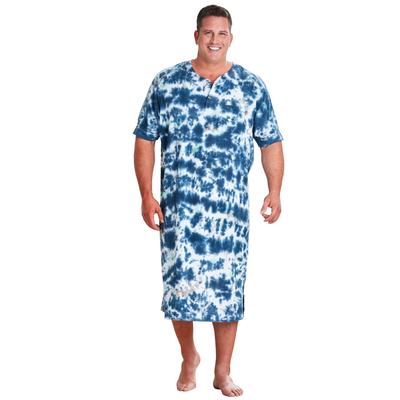 Men's Big & Tall Short-Sleeve Henley Nightshirt by KingSize in Navy Marble (Size 7XL/8XL) Pajamas