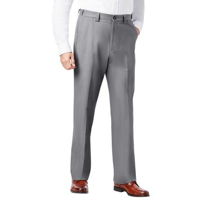 Men’s Big & Tall Relaxed Fit Wrinkle-Free Expandable Waist Plain Front Pants by KingSize in Grey (Size 40 40)