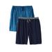 Men's Big & Tall Hanes® 2-Pack Jersey Shorts by Hanes in Bright Navy Plaid (Size 7XL)