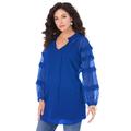 Plus Size Women's Ruffle Blouse by Roaman's in Vivid Blue Polka Dots (Size 26 W)