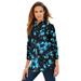 Plus Size Women's Long-Sleeve Kate Big Shirt by Roaman's in Teal Rose Floral (Size 44 W) Button Down Shirt Blouse