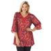 Plus Size Women's Embellished Pleated Blouse by Woman Within in Vivid Red Leaf Paisley (Size 14/16) Shirt