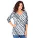 Plus Size Women's Long-Sleeve V-Neck Ultimate Tee by Roaman's in Grey Bias Stripe (Size 26/28) Shirt