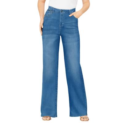 Plus Size Women's Invisible Stretch® Contour Wide-Leg Jean by Denim 24/7 by Roamans in Medium Wash (Size 16 WP)