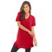 Plus Size Women's Short-Sleeve V-Neck Ultimate Tunic by Roaman's in Classic Red (Size L) Long T-Shirt Tee