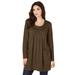 Plus Size Women's Long-Sleeve Two-Pocket Soft Knit Tunic by Roaman's in Chocolate (Size 1X) Shirt