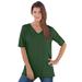 Plus Size Women's V-Neck Ultimate Tee by Roaman's in Midnight Green (Size 5X) 100% Cotton T-Shirt