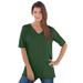 Plus Size Women's V-Neck Ultimate Tee by Roaman's in Midnight Green (Size 4X) 100% Cotton T-Shirt