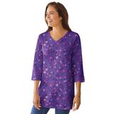 Plus Size Women's Perfect Printed Three-Quarter-Sleeve V-Neck Tunic by Woman Within in Petal Purple Pretty Floral (Size 38/40)