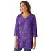 Plus Size Women's Perfect Printed Three-Quarter-Sleeve V-Neck Tunic by Woman Within in Petal Purple Pretty Floral (Size 38/40)