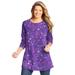 Plus Size Women's Perfect Printed Long-Sleeve Crewneck Tunic by Woman Within in Petal Purple Pretty Floral (Size 4X)