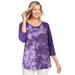 Plus Size Women's Three-Quarter Sleeve Baseball Tee by Woman Within in Radiant Purple Tie Dye (Size L) Shirt