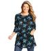 Plus Size Women's Perfect Printed Long-Sleeve Crewneck Tunic by Woman Within in Blue Rose Ditsy Bouquet (Size 1X)