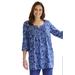 Plus Size Women's 7-Day Three-Quarter Sleeve Pintucked Henley Tunic by Woman Within in Navy Paisley Floral (Size M)