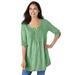 Plus Size Women's 7-Day Three-Quarter Sleeve Pintucked Henley Tunic by Woman Within in Sage (Size 5X)