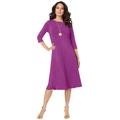 Plus Size Women's Ultrasmooth® Fabric Boatneck Swing Dress by Roaman's in Purple Magenta (Size 22/24) Stretch Jersey 3/4 Sleeve Dress