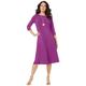 Plus Size Women's Ultrasmooth® Fabric Boatneck Swing Dress by Roaman's in Purple Magenta (Size 22/24) Stretch Jersey 3/4 Sleeve Dress