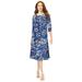 Plus Size Women's Ultrasmooth® Fabric Boatneck Swing Dress by Roaman's in Navy Painted Garden (Size 14/16)
