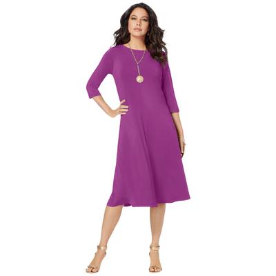 Plus Size Women's Ultrasmooth® Fabric Boatneck Swing Dress by Roaman's in Purple Magenta (Size 22/24)